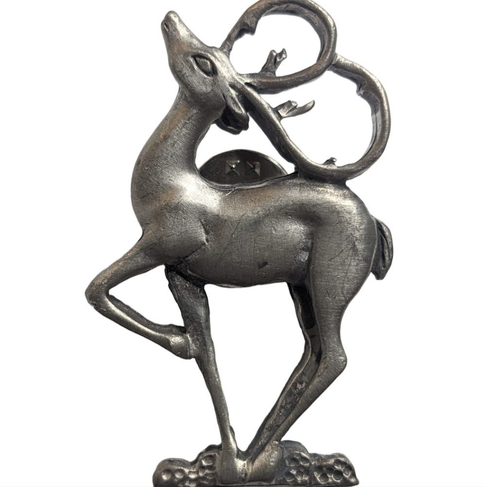 Vintage Pewter Reindeer Brooch